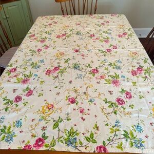 Natural / ecru cotton floral tablecloth 58  x 62”